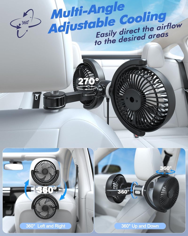 Hayousui Car Fan USB Powered for Baby: Dual Car Cooling Fans for Backseat 3 Speed Separate Controlled Quiet Brushless Motor 360° Rotatable 5V 2A Rear Seat Air Circulation for Vehicle Van Truck SUV RV(USB Plug) - Image 5